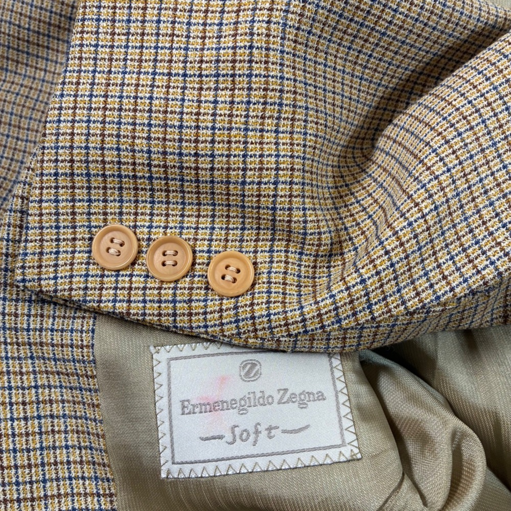 Ermenegildo Zegna Wool Silk Blazer 46R Tan‎ Check Sport Coat Saks Fifth Avenue